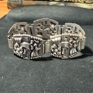 Vintage .925 Sterling Silver Ribbon Bow Panel Link Bracelet Size 41g Size 7.25